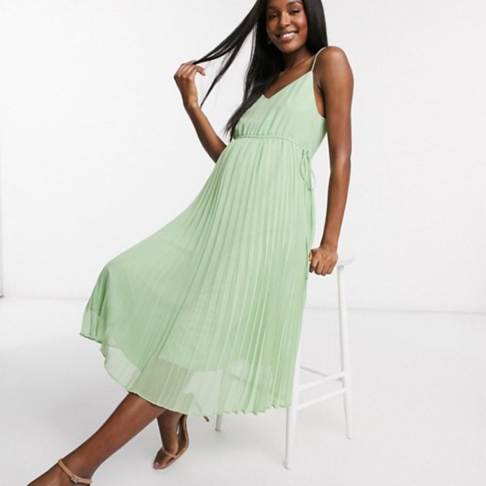 Sage green pleated maternity dress
